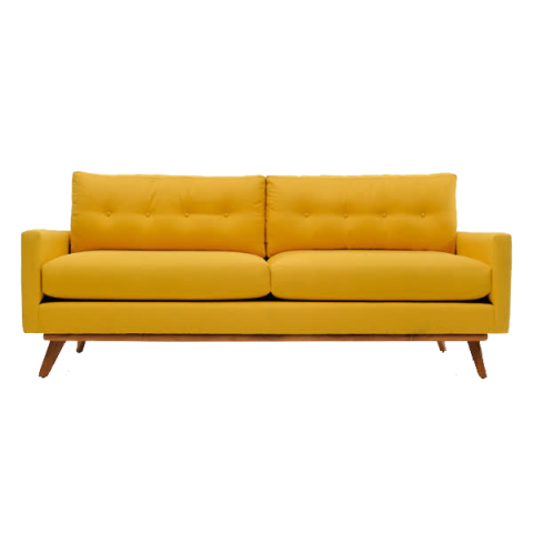 Tufted yellow padded couch with brown wooden frame, Couch Mid-century modern Table Sofa bed Furniture, A sofa, angle, painted png