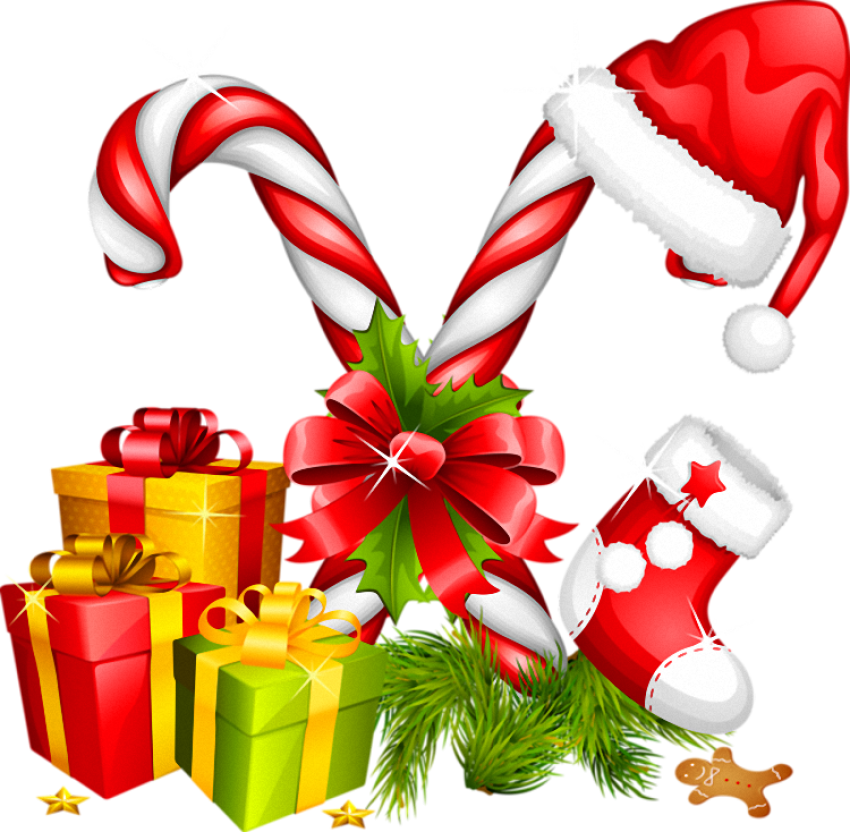Christmas illustration, Santa Claus Candy cane Christmas decoration, Santa Hat Gifts and Candy Canes Christmas Decoration, fictional Character, flower png