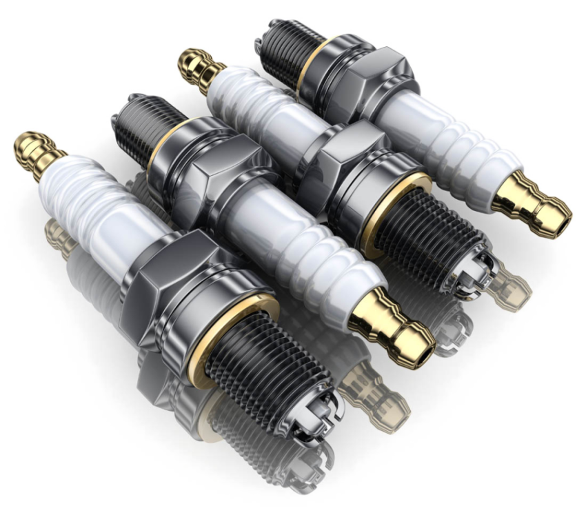Four gray shock absorbers, Car Exhaust system Spark plug Motor vehicle Engine, Spark plugs, automotive, accessories png