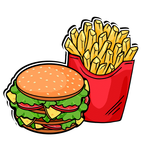 Fast Food Pop Art Fries Hamburger HD PNG